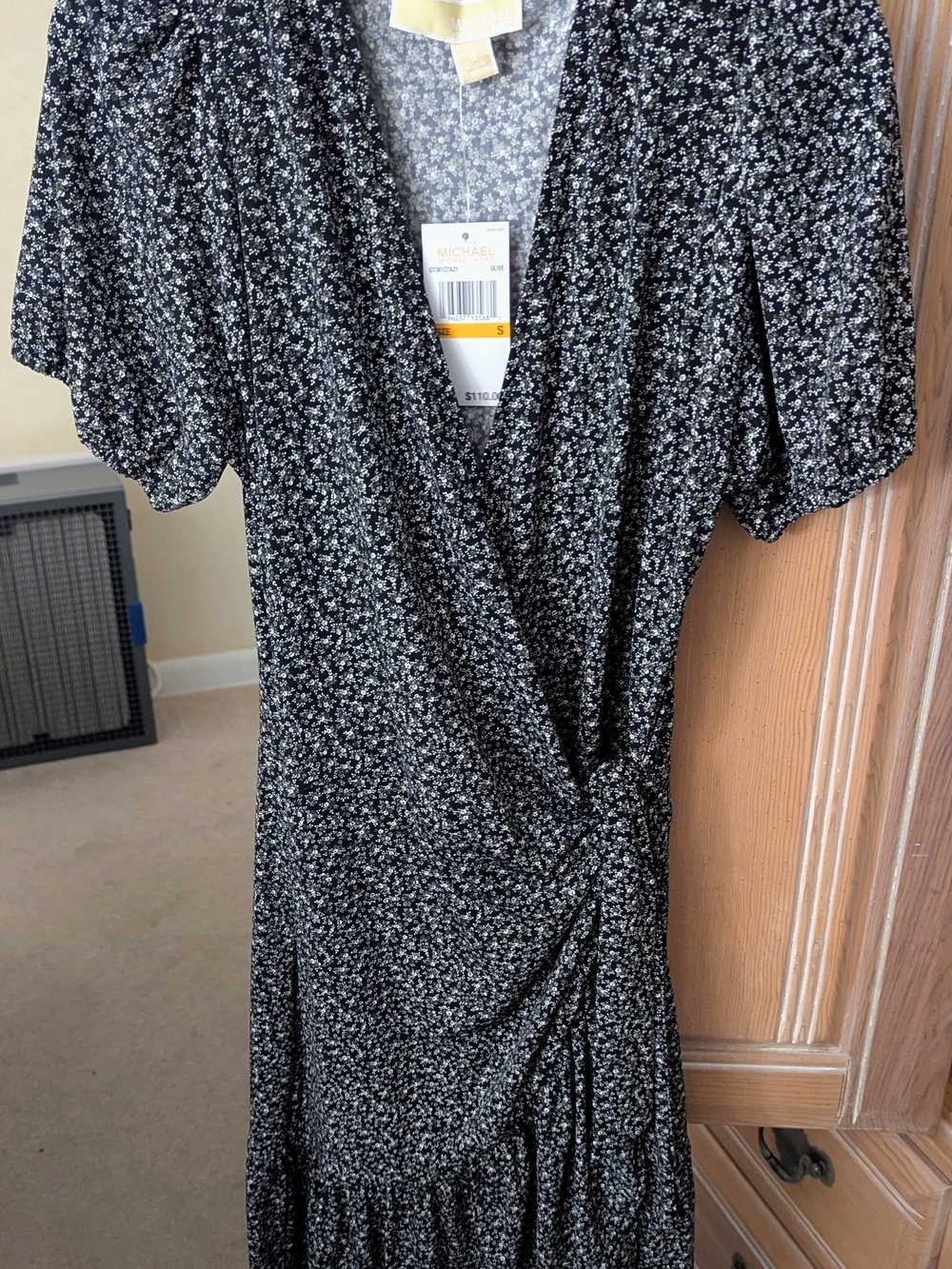MICHAEL Michael Kors Black and White Floral Wrap Midi Dress